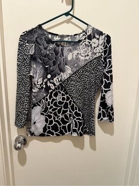 Black & White Floral Patchwork Women's Top